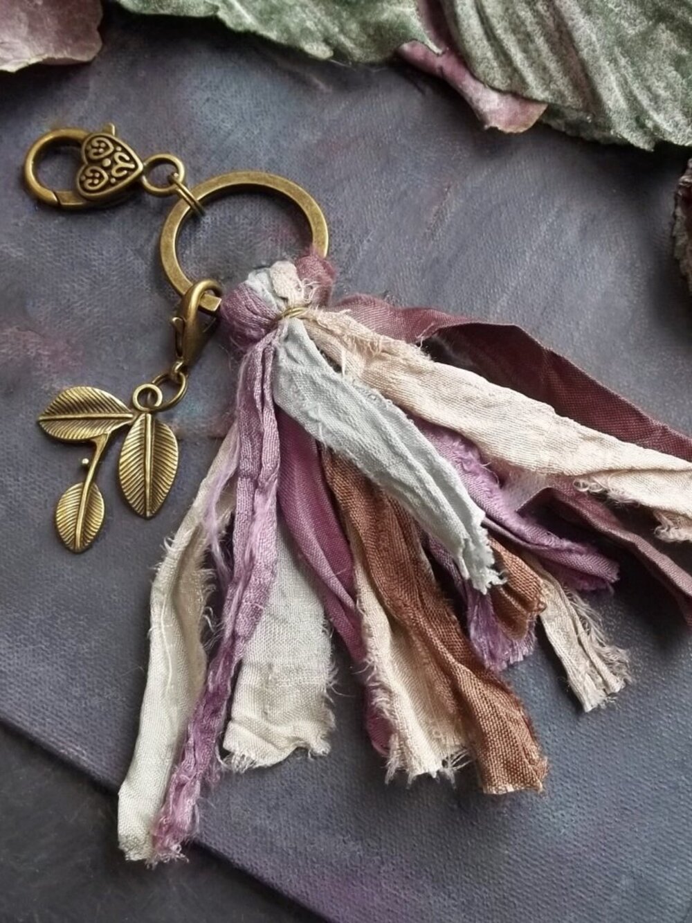 Handmade Recycled Sari Silk Tassel Keychain & Removable Zipper Charm 2-in-1